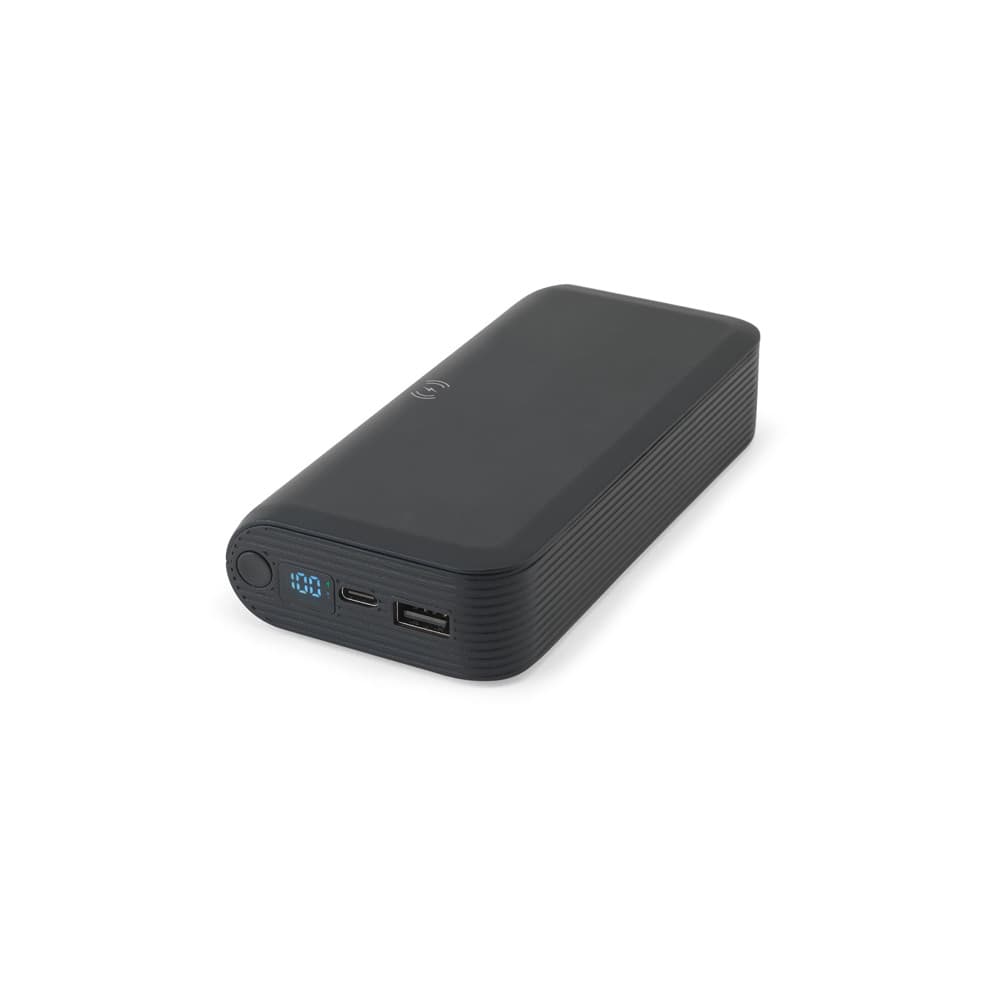 BECKER 20. Bateria portátil em ABS 100% reciclado com carregador por indução (wireless) super-rápido 15W e capacidade de 20'000 mAh Code.: 97144