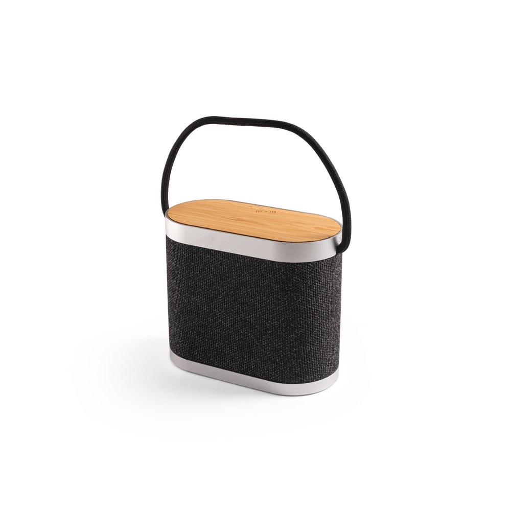 GUETTA. Caixa de som de 5W com carregador por indução super-rápido e autonomia de 2h (1'200 mAh), em bambu e PET 100% reciclado Code.: 97183