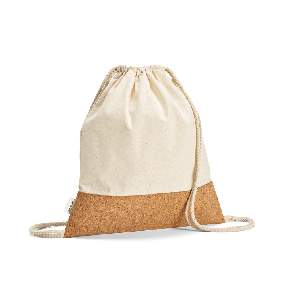 MANAUS BPACK. Sacola tipo mochila em 70% algodão reciclado e 30% poliéster reciclado (180g/m²) com base em cortiça Code.: 92340