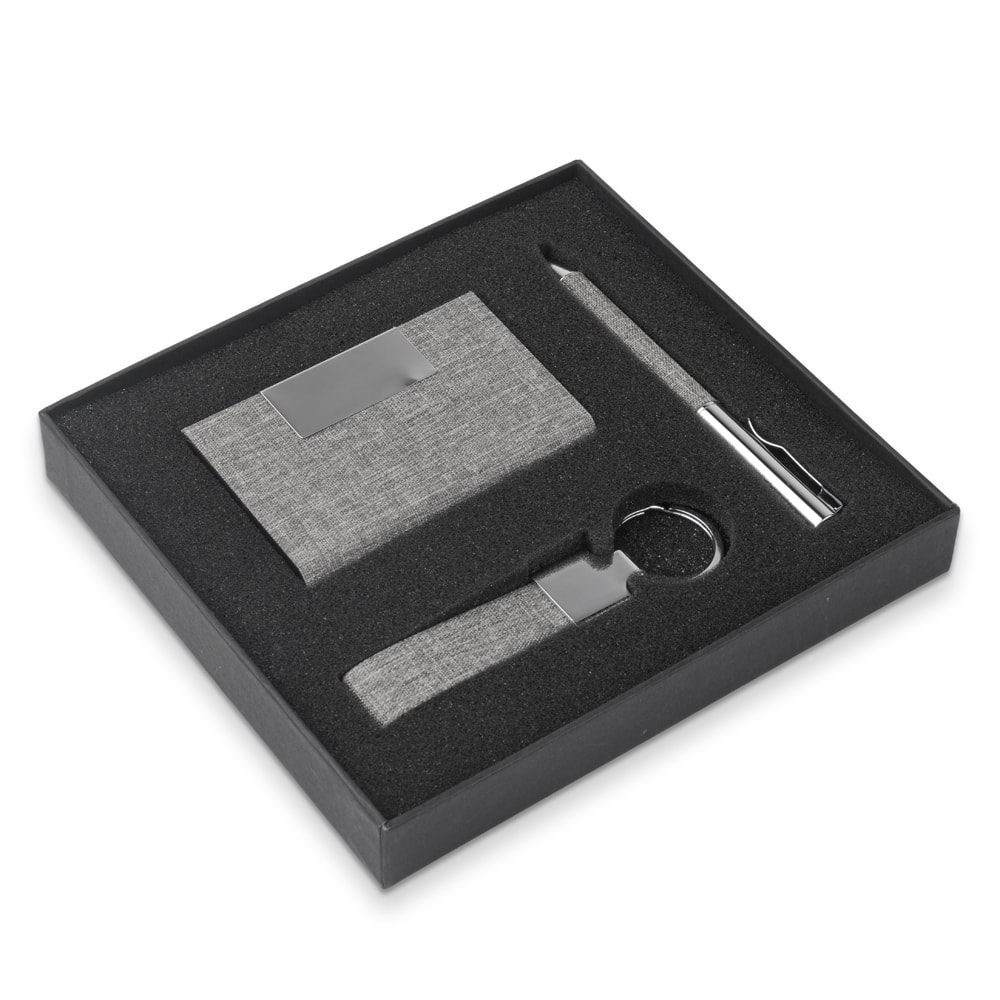Kit Escritório Porta Cartão, Chaveiro e Caneta Metálica - Code.: CJ150