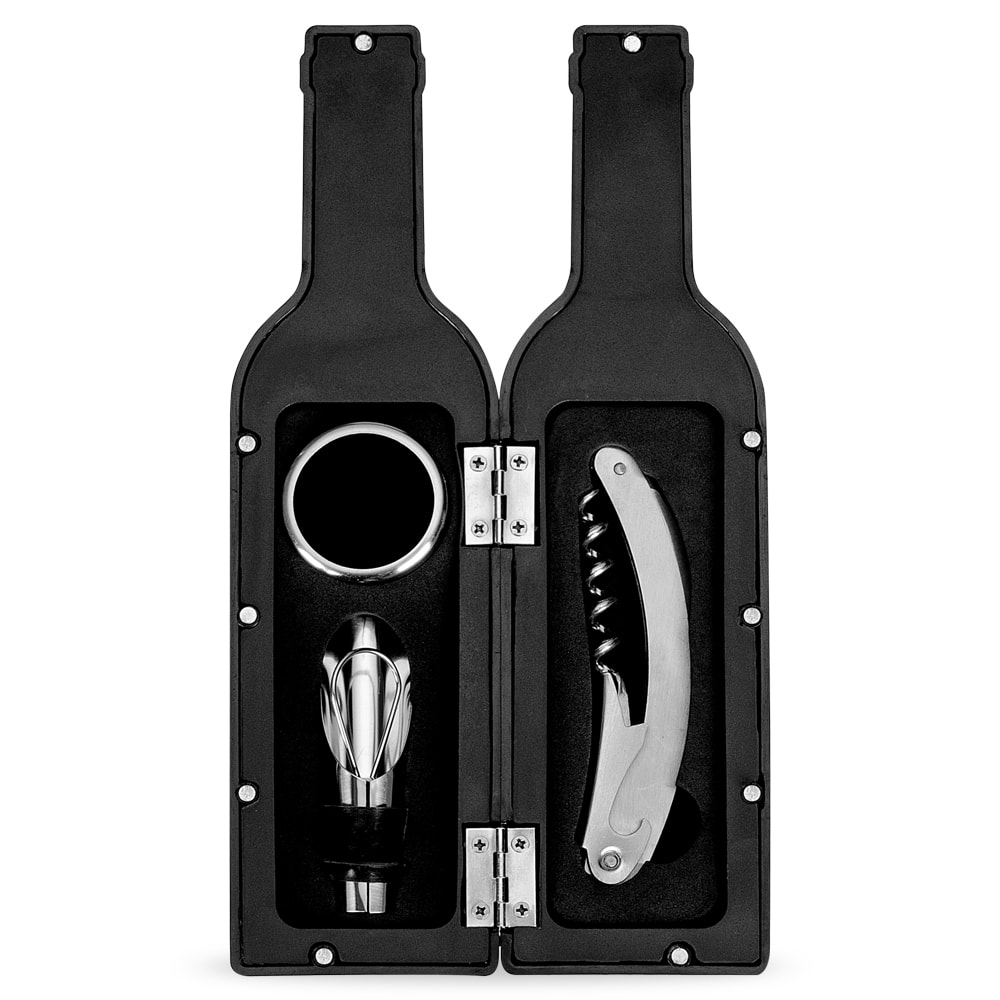KIT VINHO PLÁSTICO RESISTENTE 3 PEÇAS FORMATO GARRAFA  - Code.: 11871