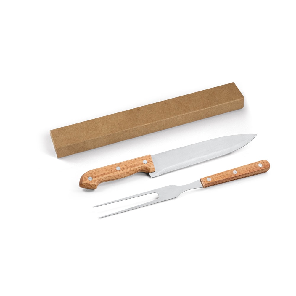 MOJO. Kit churrasco em caixa presente de papel kraft reciclado com 2 utensílios em aço inox e bambu Code.: 94399